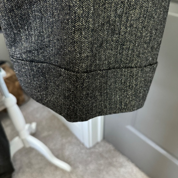 J Crew Favorite Fit charcoal herringbone w gold thread cuffed wool trouser Sz 4T - Picture 6 of 8